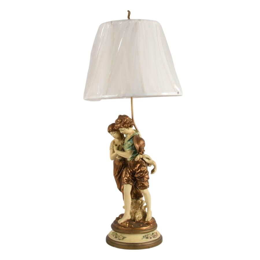Spelter Italian Boy and Girl Table Lamp After H. Moreau-2