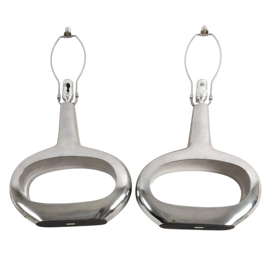 Pair of Aluminum Mid-Century Modern Style Oval Table Lamps-3