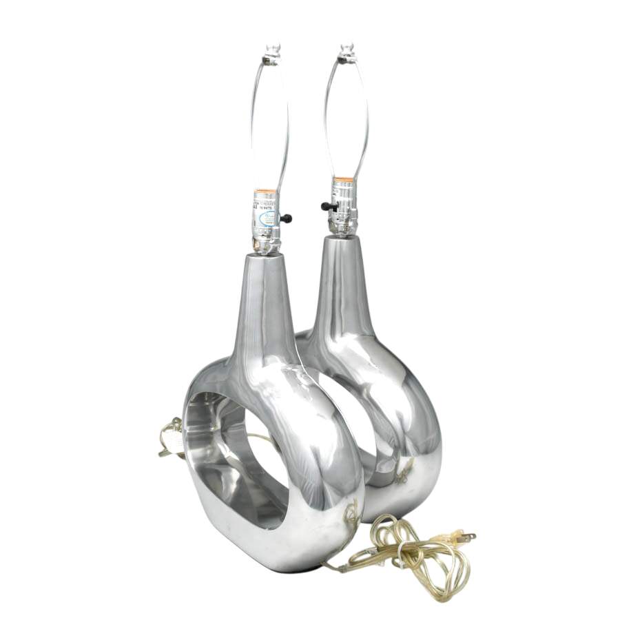 Pair of Aluminum Mid-Century Modern Style Oval Table Lamps-2