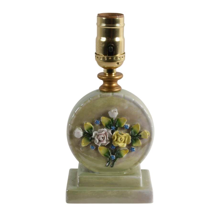 1930s Czech Lustreware Floral Porcelain Boudoir Lamp-1