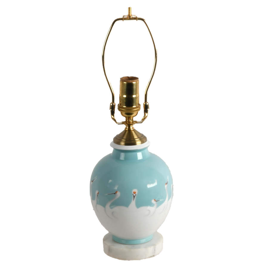 Noritake Hand-Painted Porcelain Egret Lamp-2