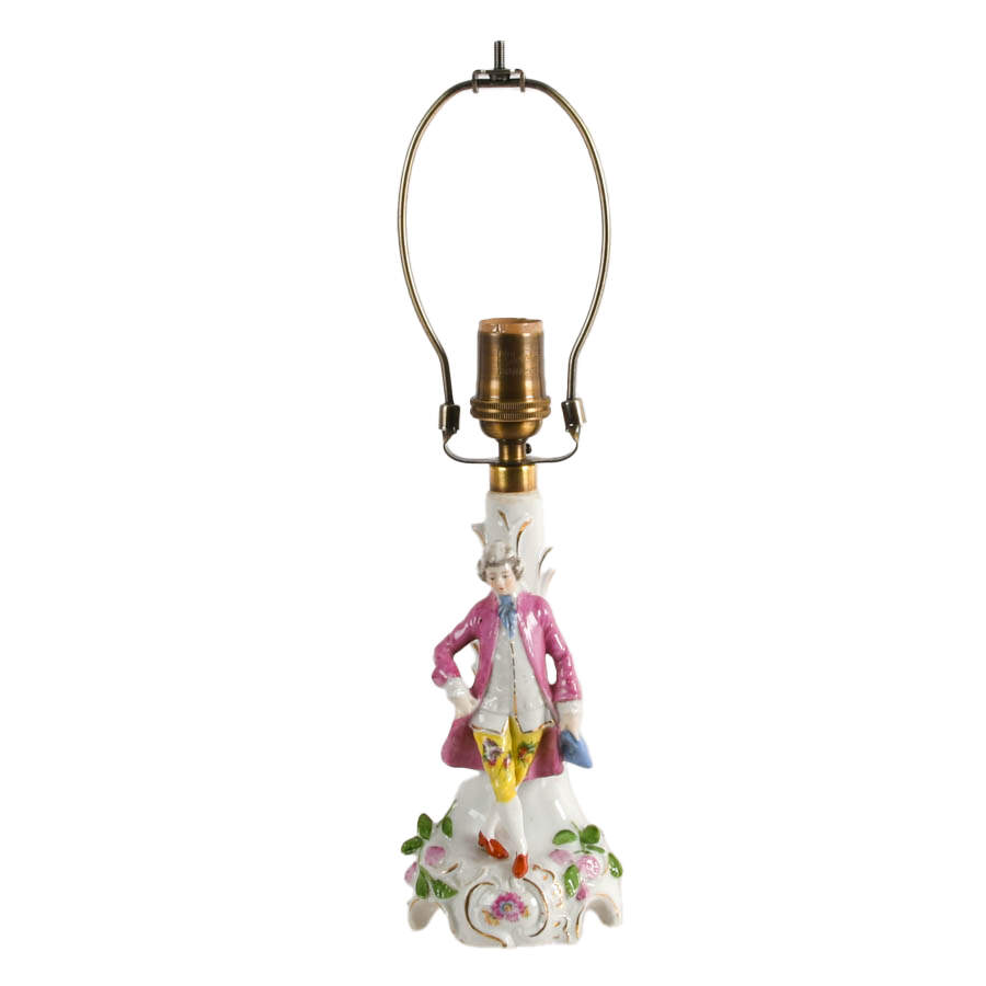 Hand-Painted Colonial-Style Gentleman Porcelain Figural Table Lamp-1