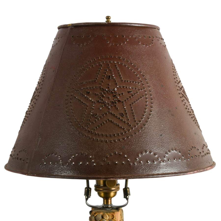 Hand-Crafted Folk Art Cabin Table Lamp with Pierced Metal Shade-3