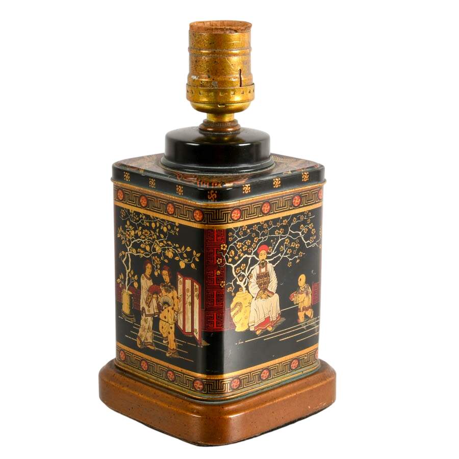 Mid-Century Frederick Cooper-Style Chinoiserie Tea Tin Lamp-2