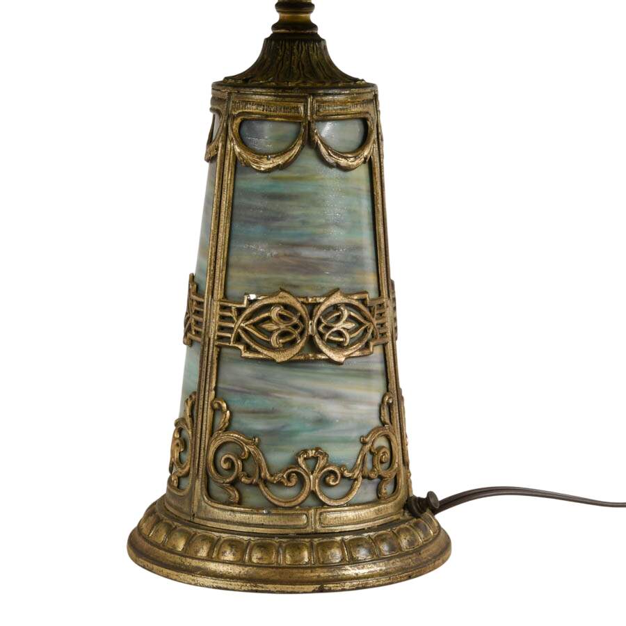 Antique Bradley & Hubbard School Lighted Base Slag Glass Table Lamp-5