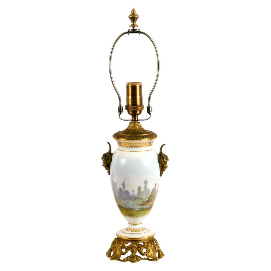 Sèvres-Style Limoges Porcelain Hand-Painted Converted Vase Table Lamp-3