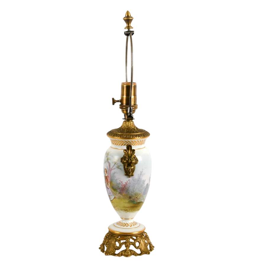 Sèvres-Style Limoges Porcelain Hand-Painted Converted Vase Table Lamp-2