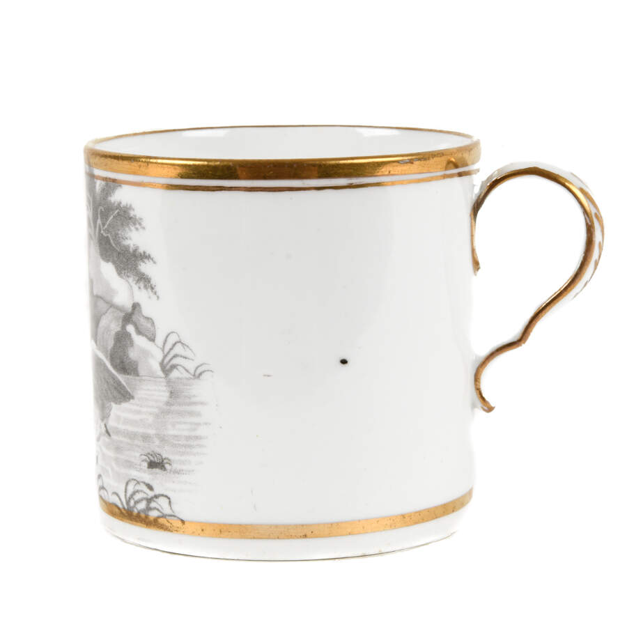 Antique Rare Spode Bat Print Coffee Cup with Swans-2
