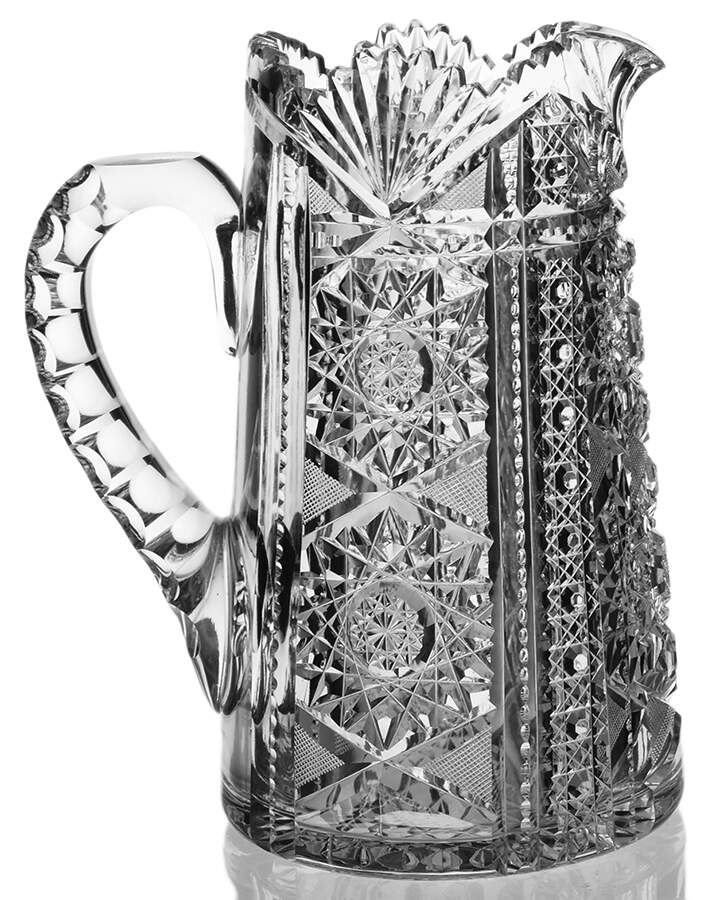 Antique Cut Glass Pitcher with Ridged Handle-2