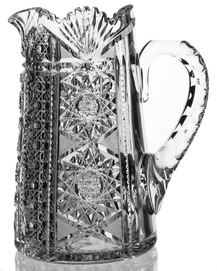 Antique Cut Glass Pitcher with Ridged Handle-1