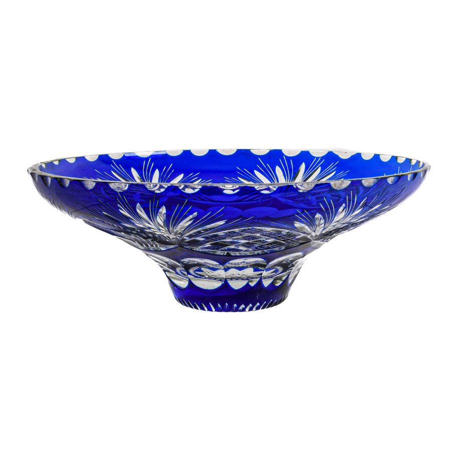 Bohemian Czech Cobalt Cut to Clear Crystal Center Bowl-4
