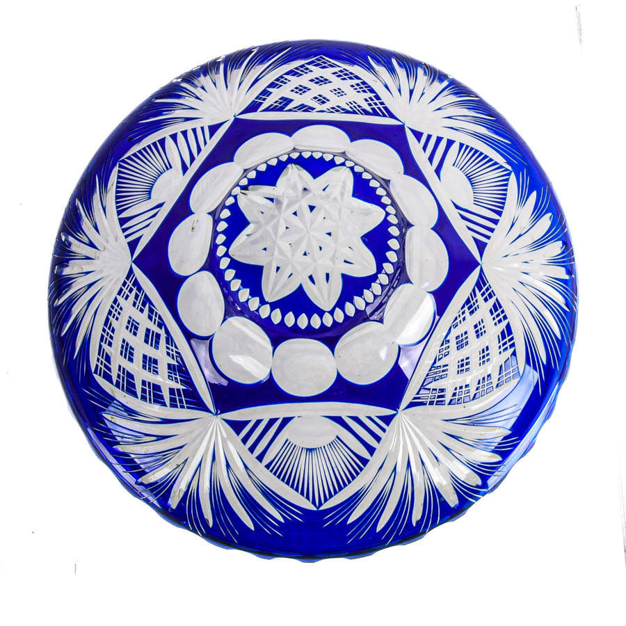 Bohemian Czech Cobalt Cut to Clear Crystal Center Bowl-3