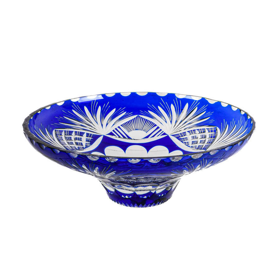 Bohemian Czech Cobalt Cut to Clear Crystal Center Bowl-1