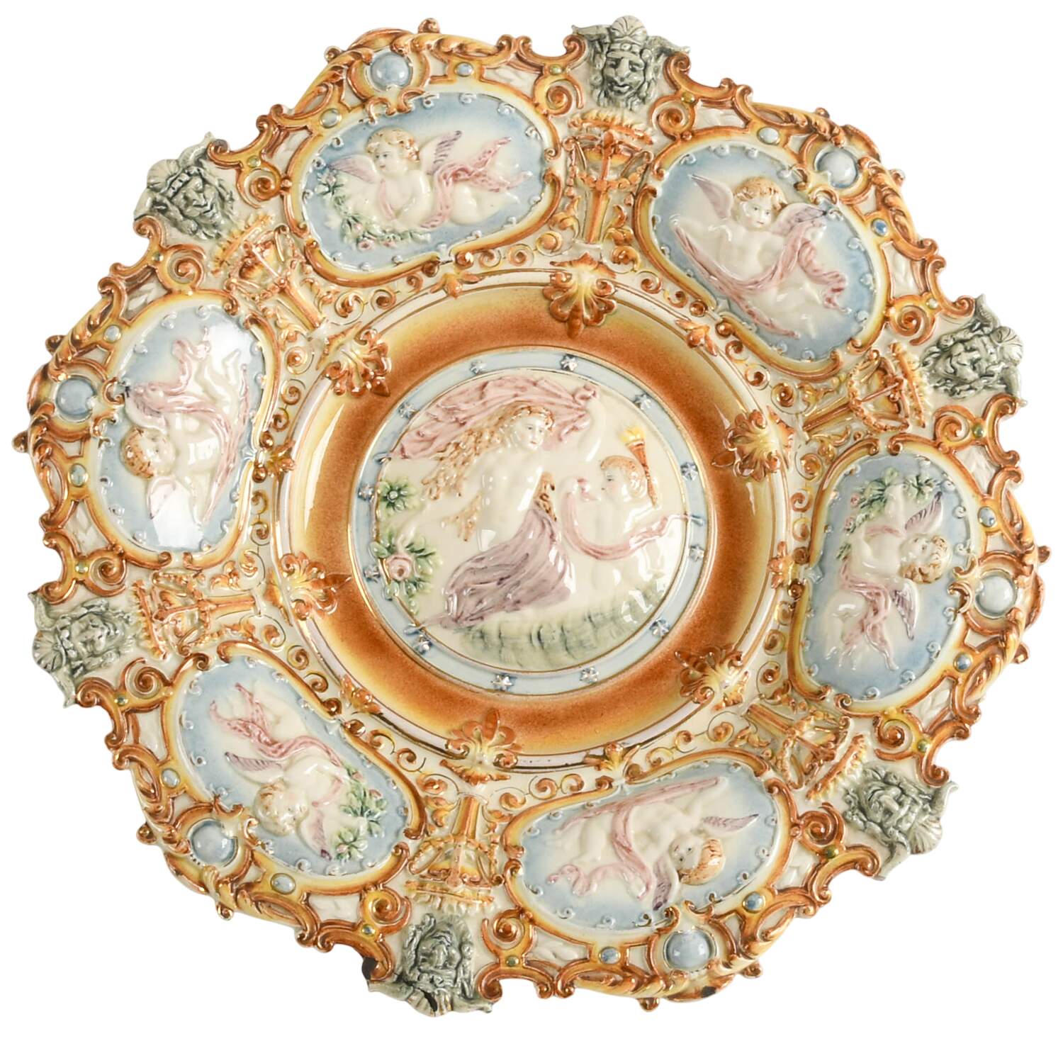 Antique Capodimonte Cherub Decorated Compote Centerpiece and Music Box-3