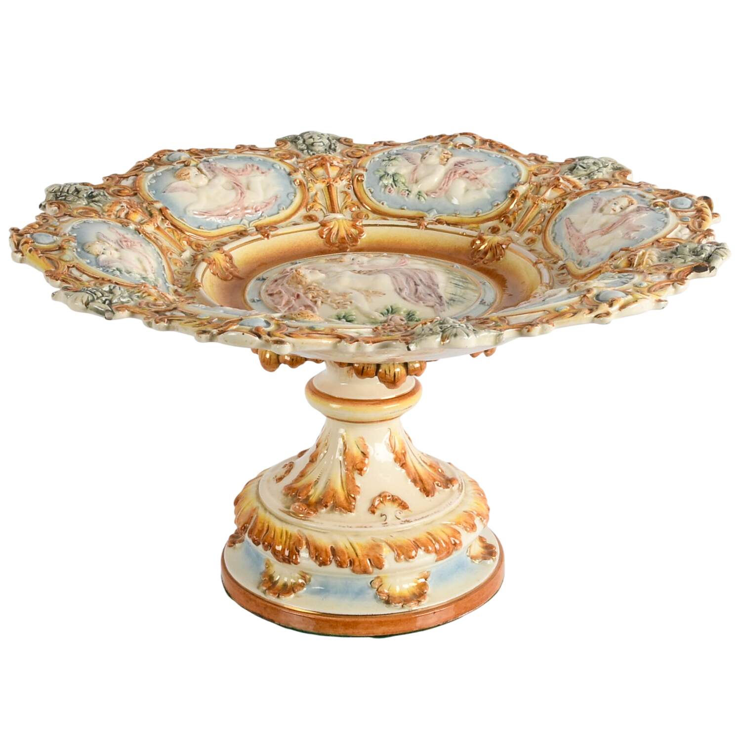 Antique Capodimonte Cherub Decorated Compote Centerpiece and Music Box-1