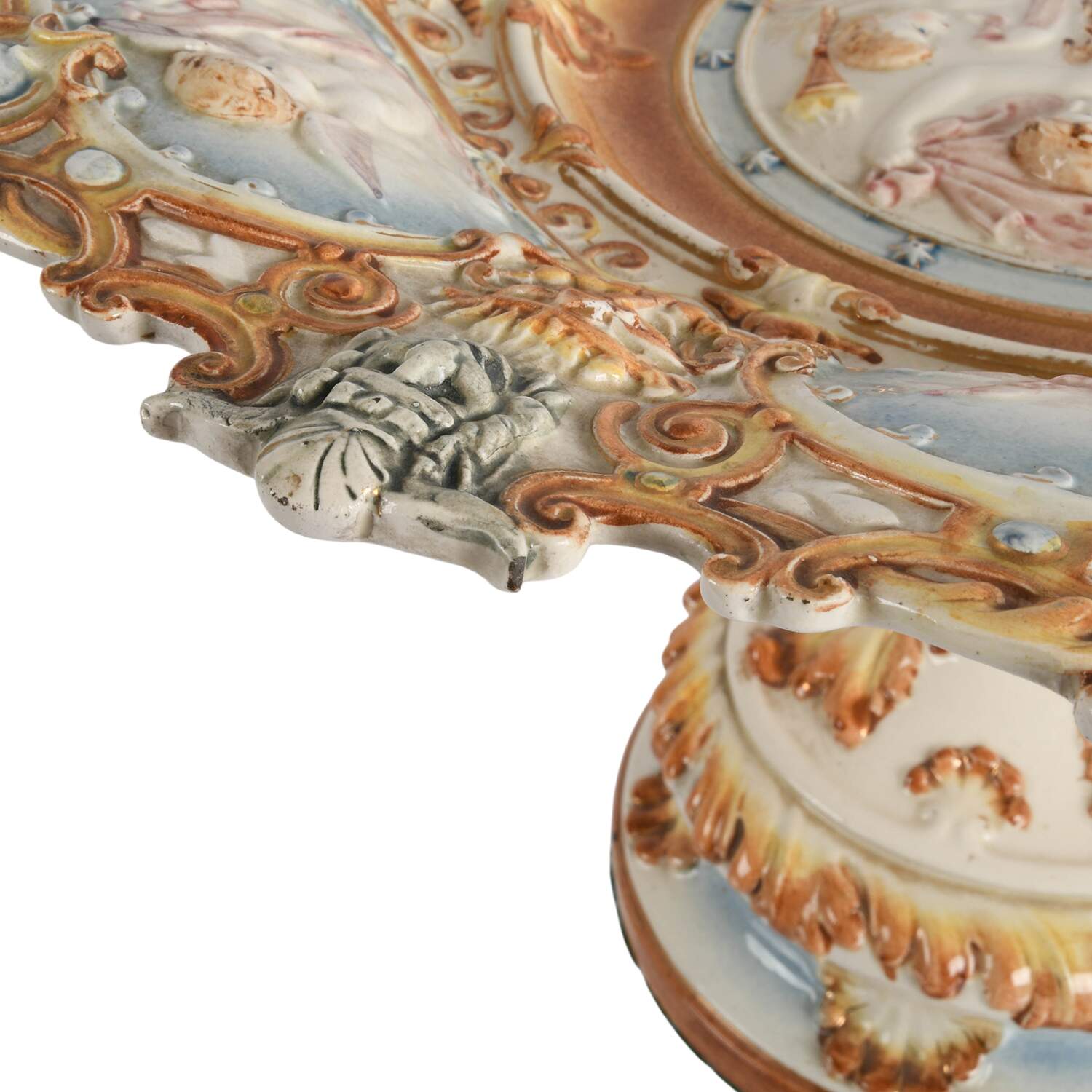 Antique Capodimonte Cherub Decorated Compote Centerpiece and Music Box-2