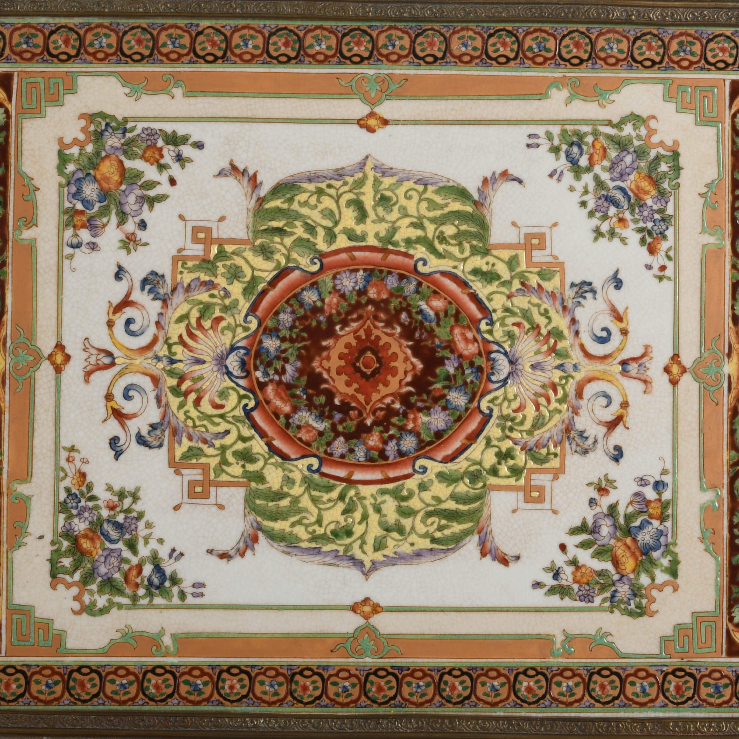 Hand-Painted Ceramic and Bronze Footed Castilian Tray-4