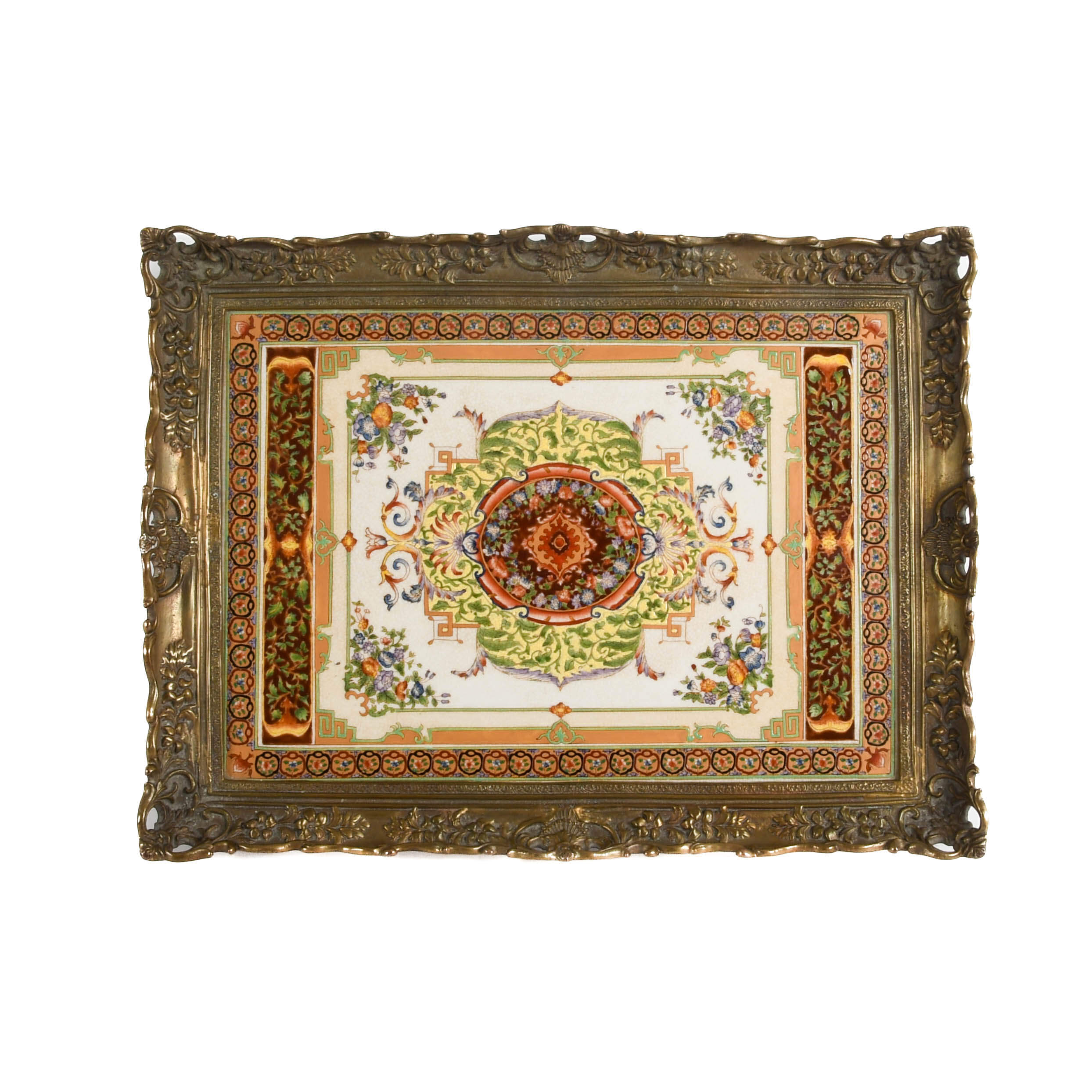 Hand-Painted Ceramic and Bronze Footed Castilian Tray-3