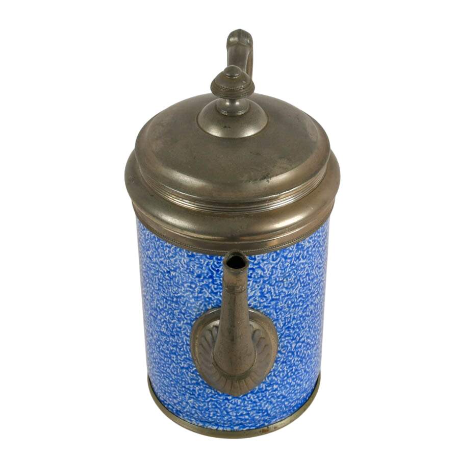 Blue and White Enameled Graniteware and Pewter Coffee Pot-3