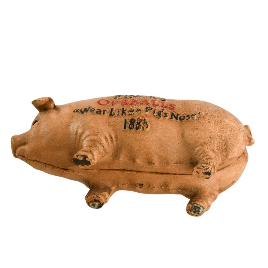 Reproduction Finck's Overalls Cast Iron Piggy Bank-8
