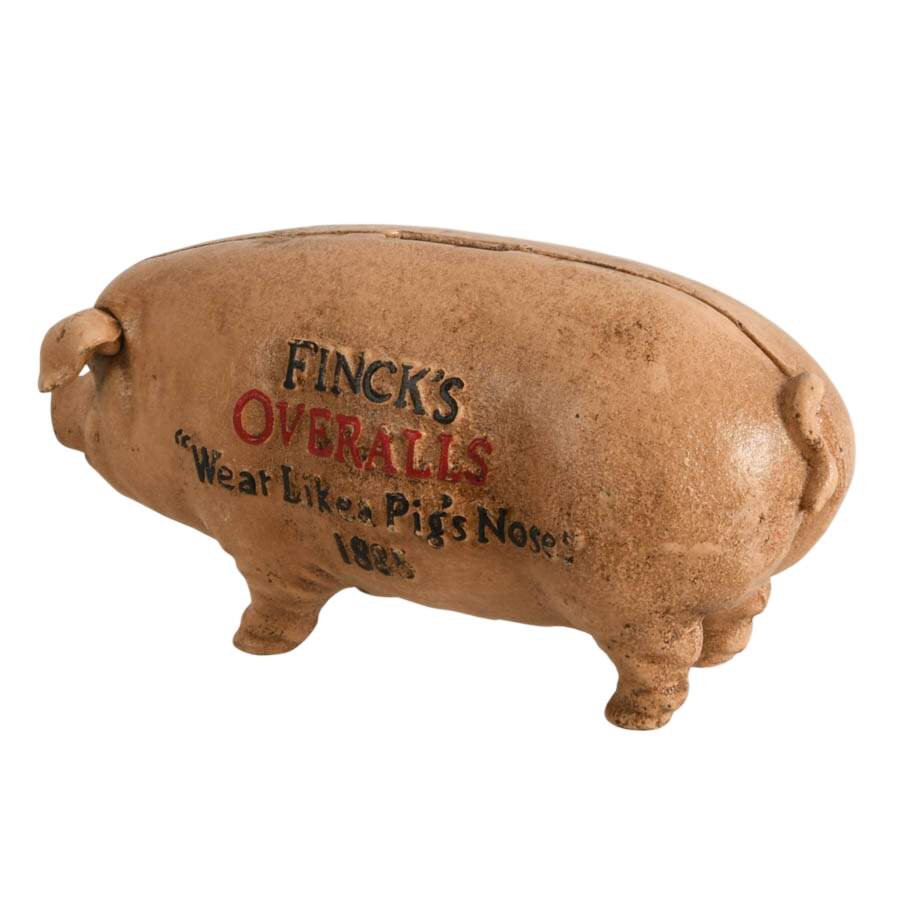 Reproduction Finck's Overalls Cast Iron Piggy Bank-3