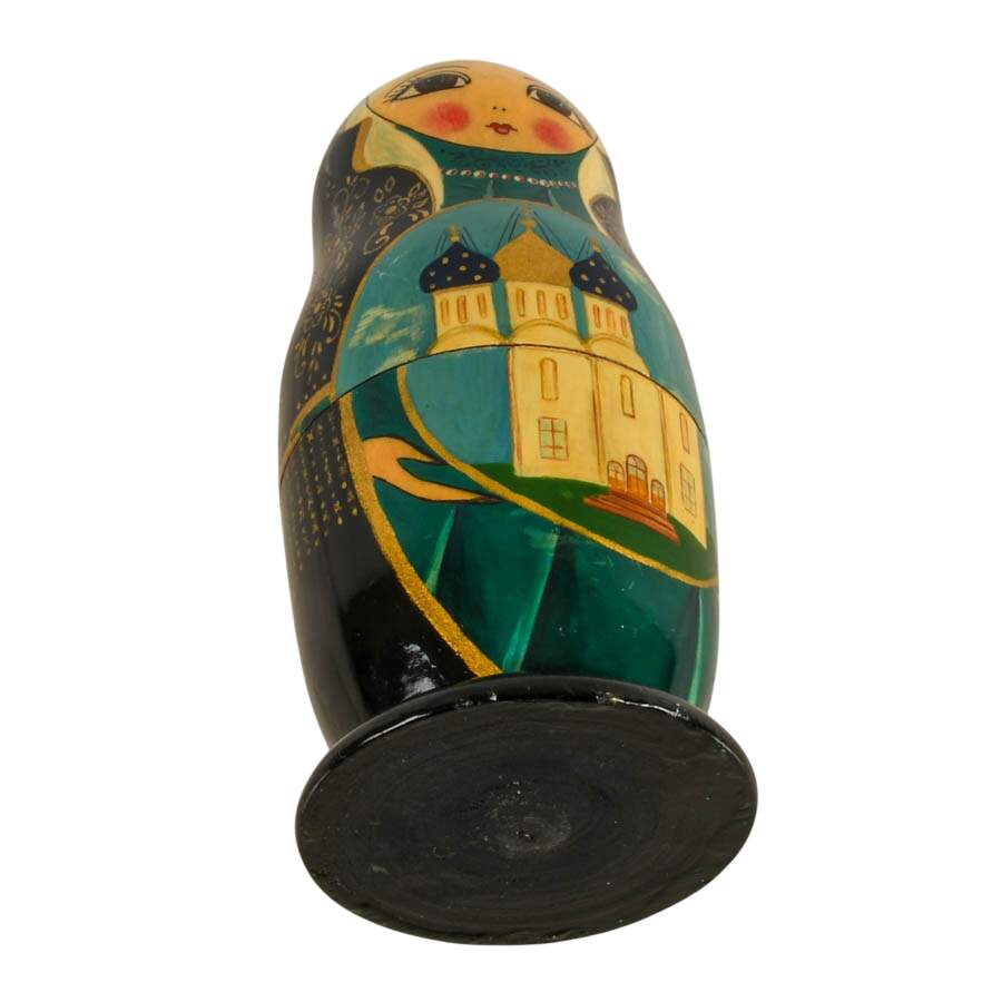 Hand-Painted Russian Nesting Doll Depicting a Religious Affair-8