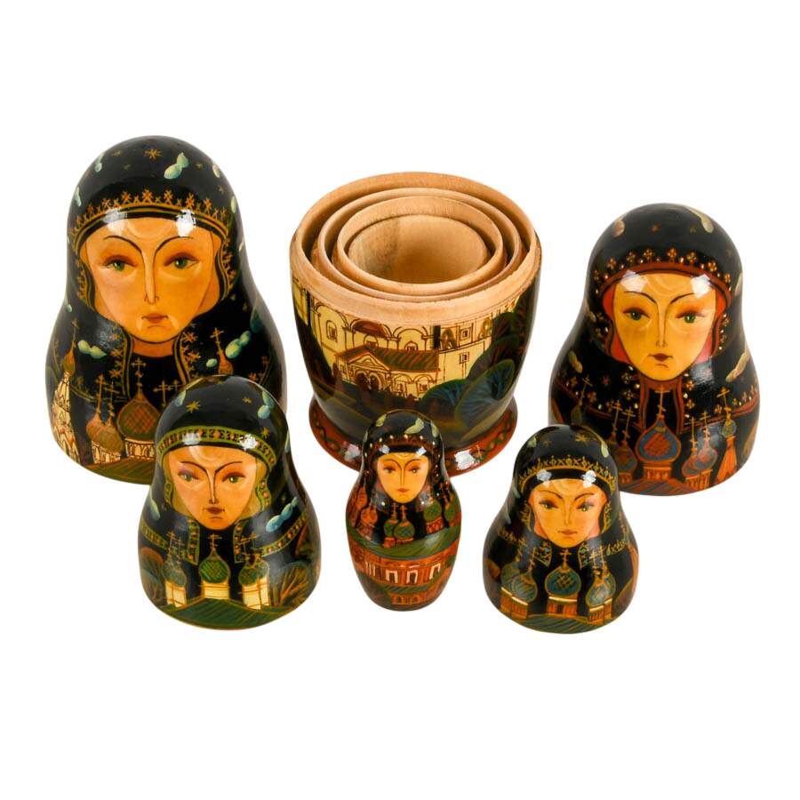 Vintage Russian Nesting Doll Depicting a Cathedral-5