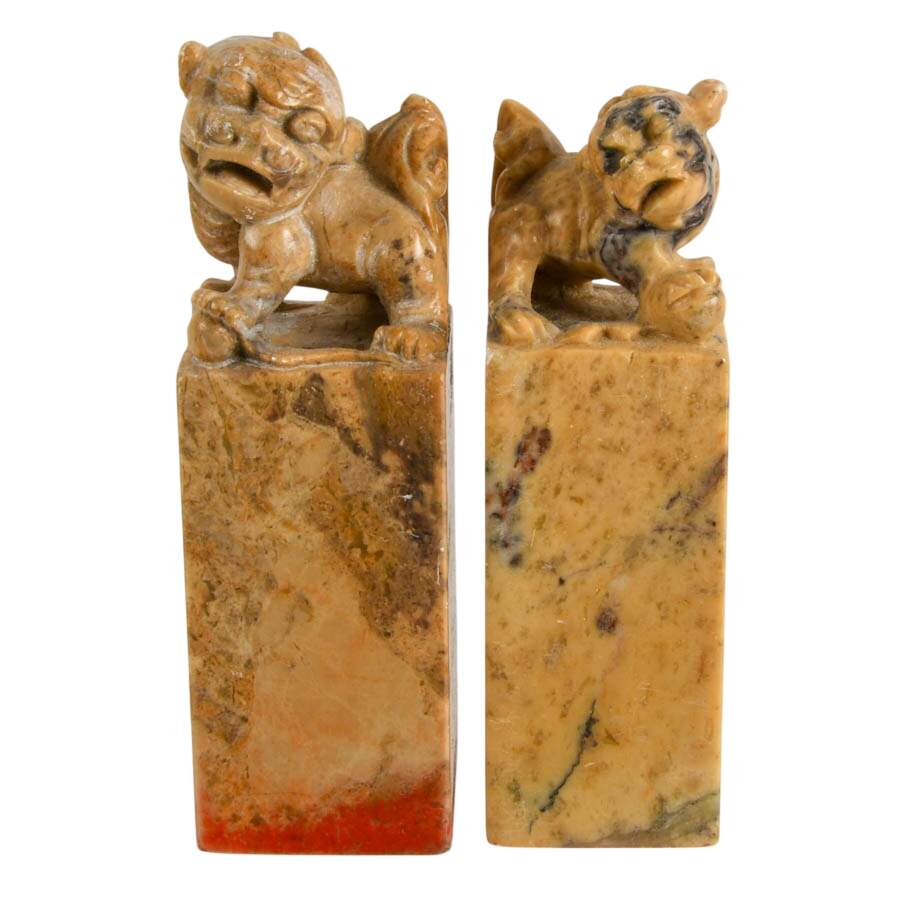 Trio of Chinese Imperial Lions Carved Soapstone Seals-4