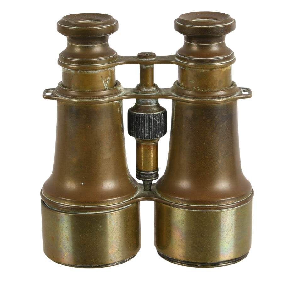 Antique French Brass Field Glasses, L. Petit Fabt Paris WWI Binoculars-1