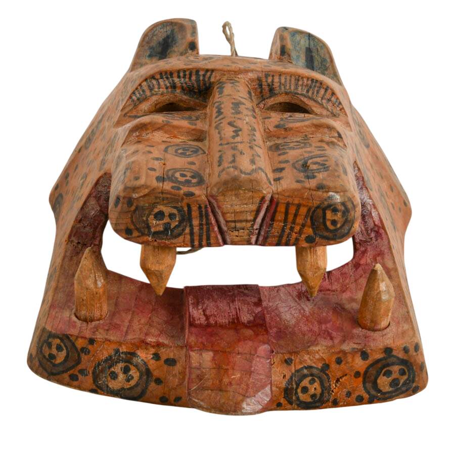 Hand-Carved Guatemalan Wooden Jaguar Mask-6