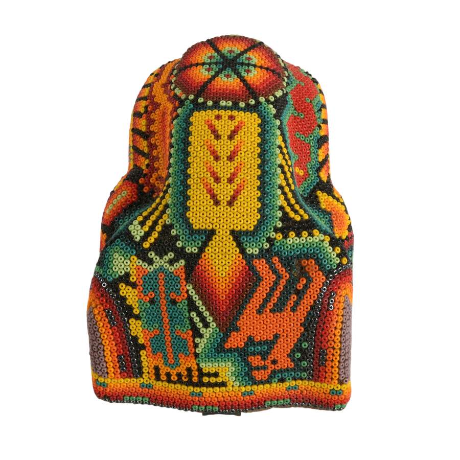 Hand-Made Huichol Beaded Mexican Folk-Art Jaguar Head-5