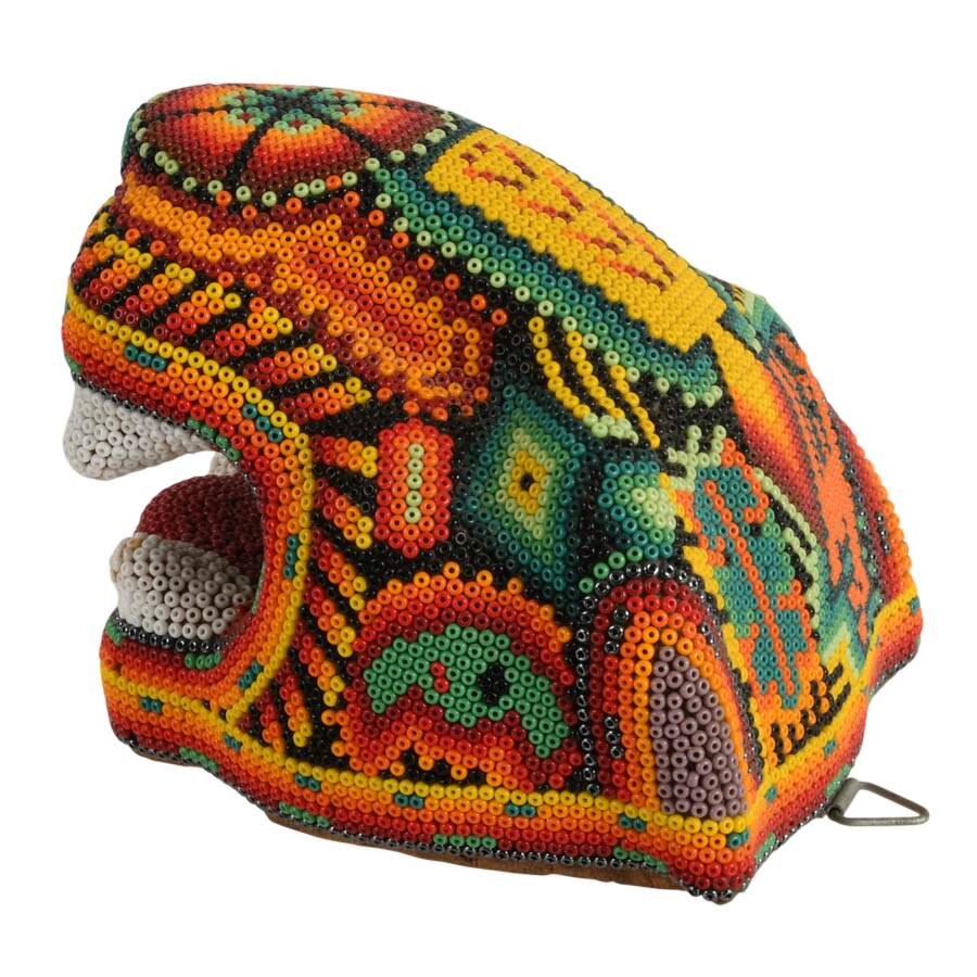 Hand-Made Huichol Beaded Mexican Folk-Art Jaguar Head-4