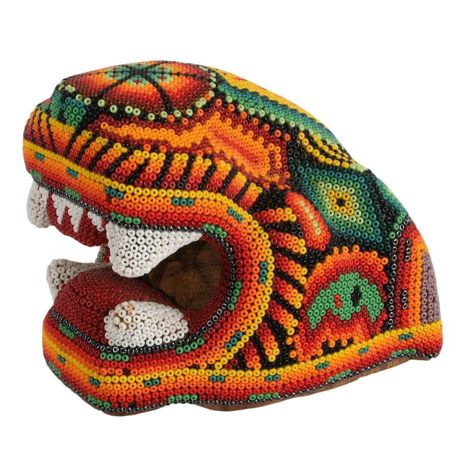 Hand-Made Huichol Beaded Mexican Folk-Art Jaguar Head-3