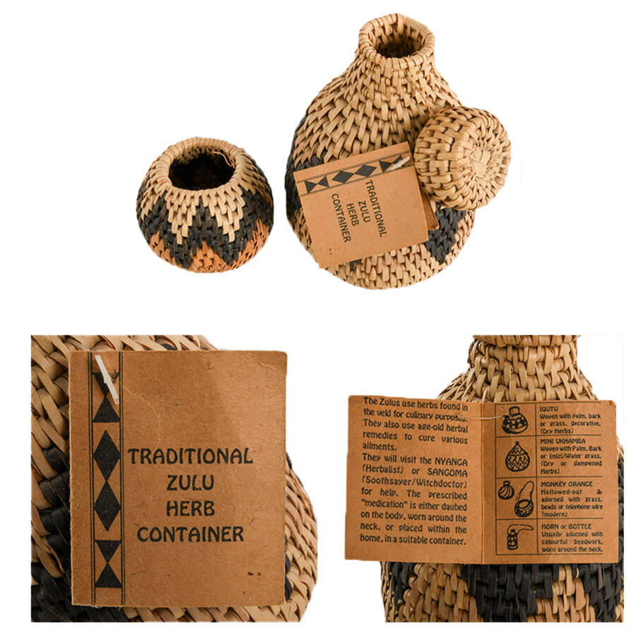 Grouping of Five Hand-Made Zulu Herb Containers and Bowls-4