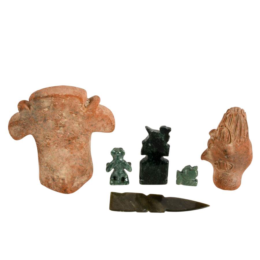 Collection of Six Mayan Terracotta and Stone Figures-3