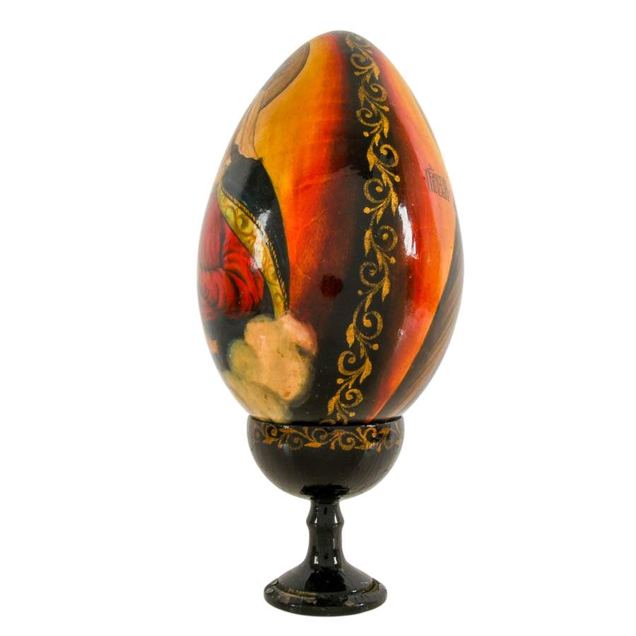 Hand-Painted Signed Russian Orthodox Theotokos and St. Sergius Egg-2