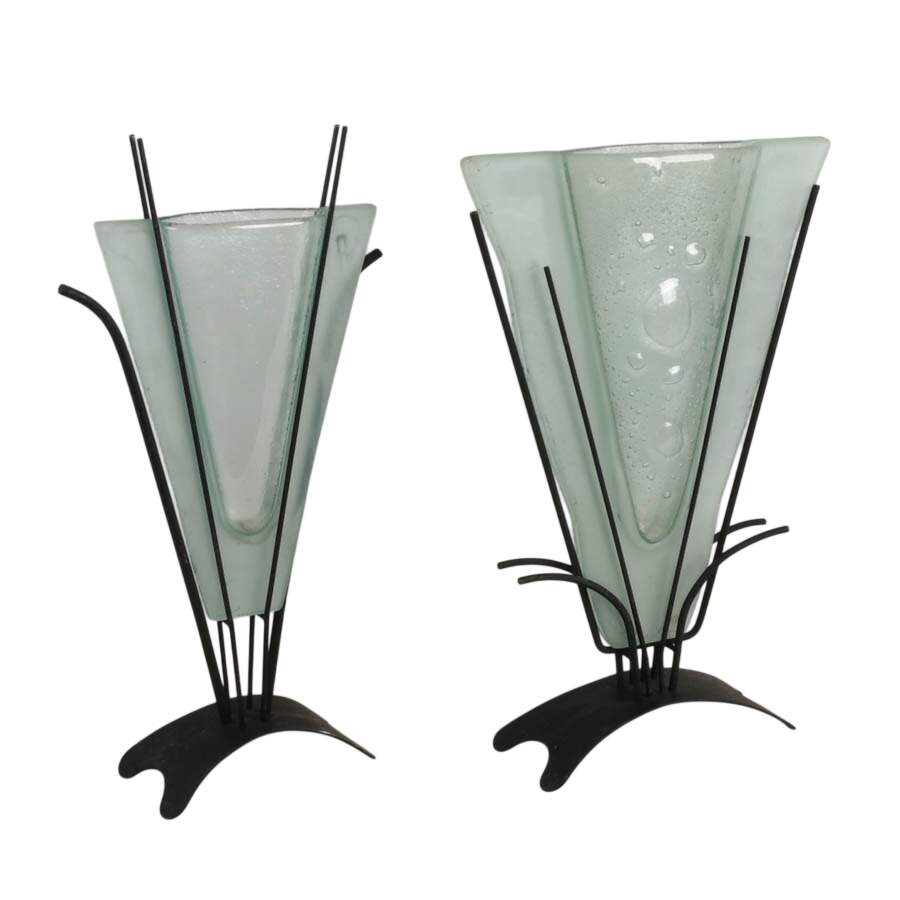 Pair of Post-Modern Style Glass Display Vases-5