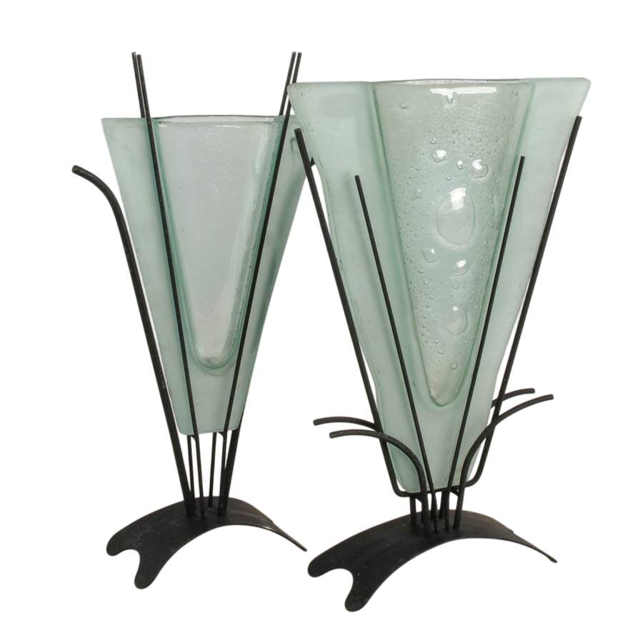 Pair of Post-Modern Style Glass Display Vases-4