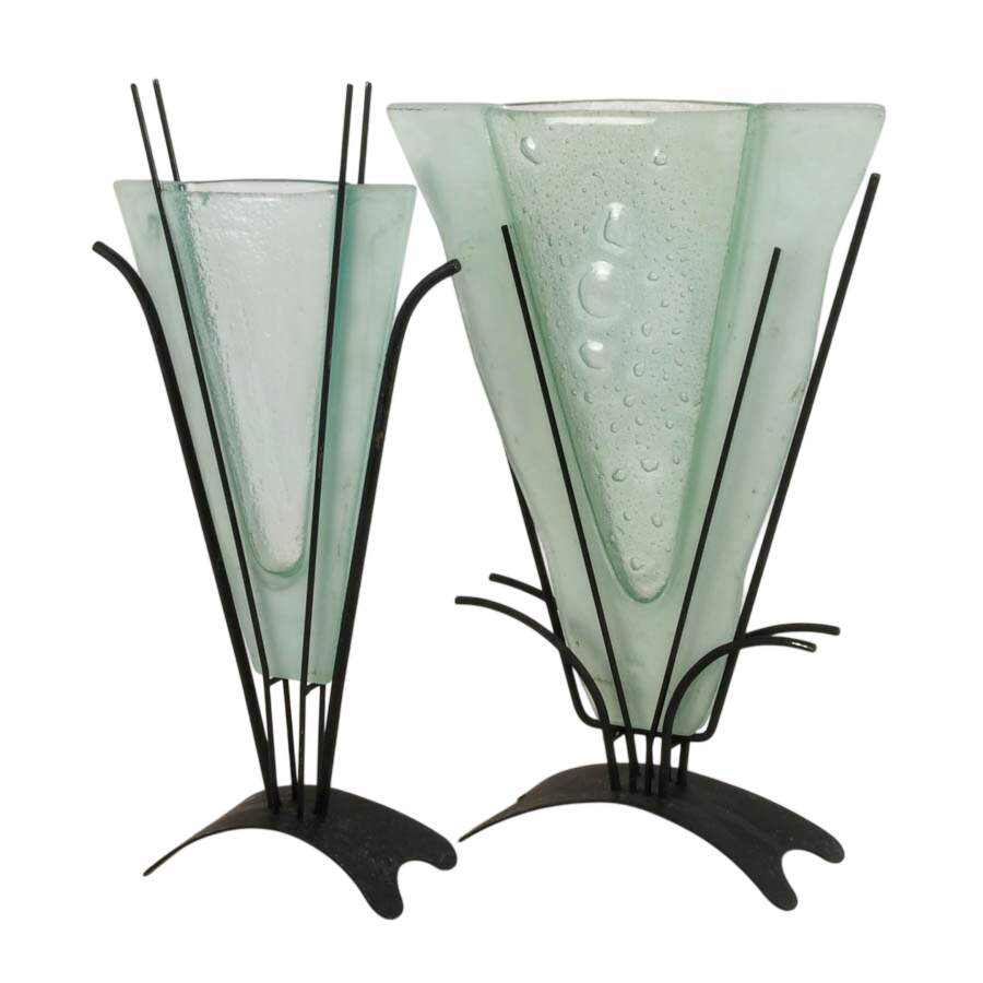 Pair of Post-Modern Style Glass Display Vases-2