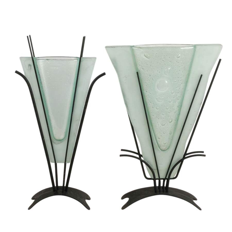 Pair of Post-Modern Style Glass Display Vases-1