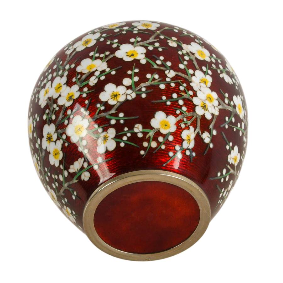 Ando Cloisonné Floral Pigeon Blood Ginbari Enamel Vase-5