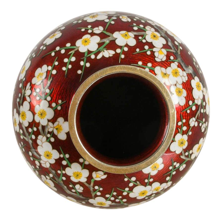 Ando Cloisonné Floral Pigeon Blood Ginbari Enamel Vase-4