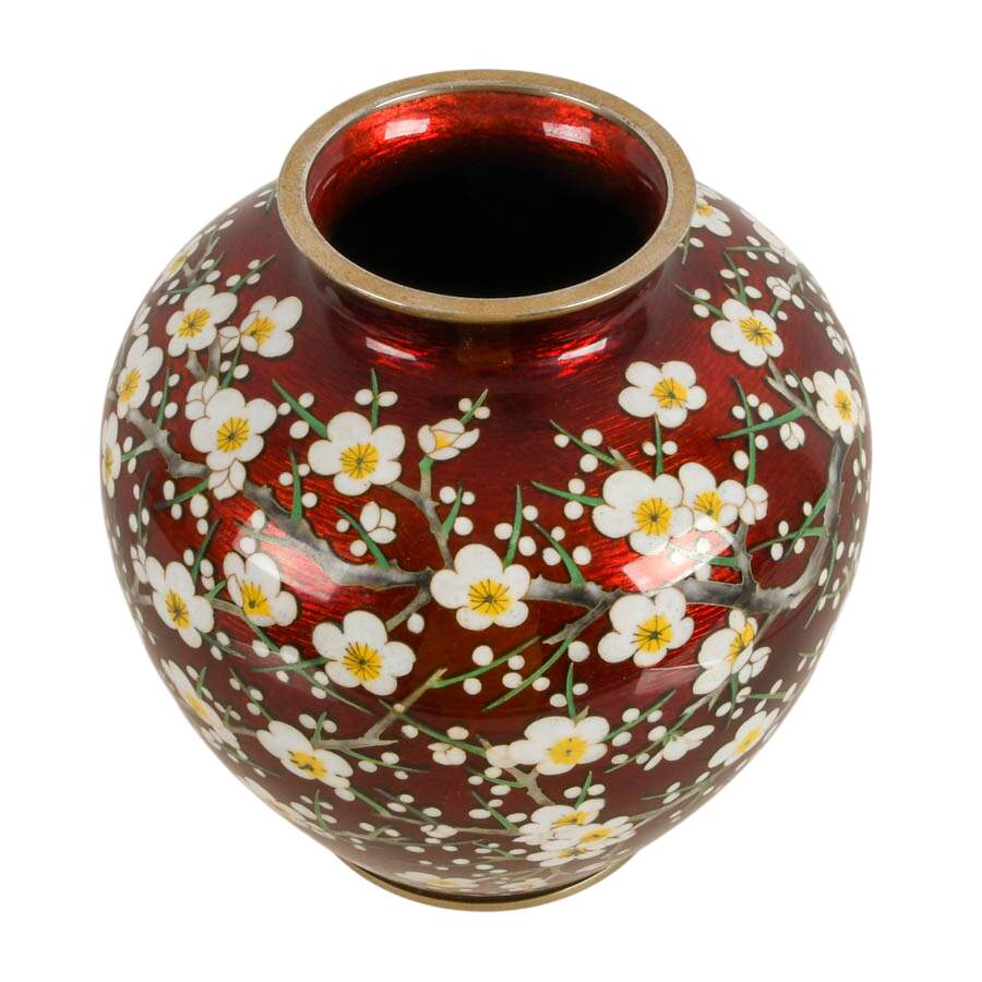 Ando Cloisonné Floral Pigeon Blood Ginbari Enamel Vase-2