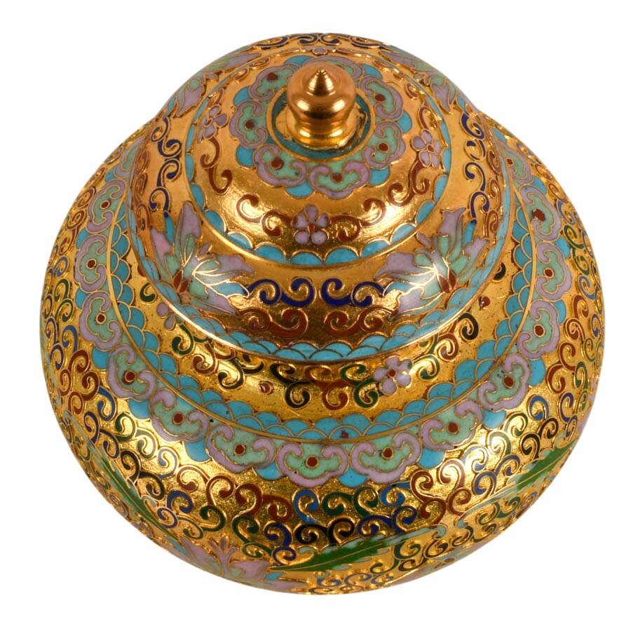 Ornate Scroll Pattern Chinese Champlevé Ginger Jar-3