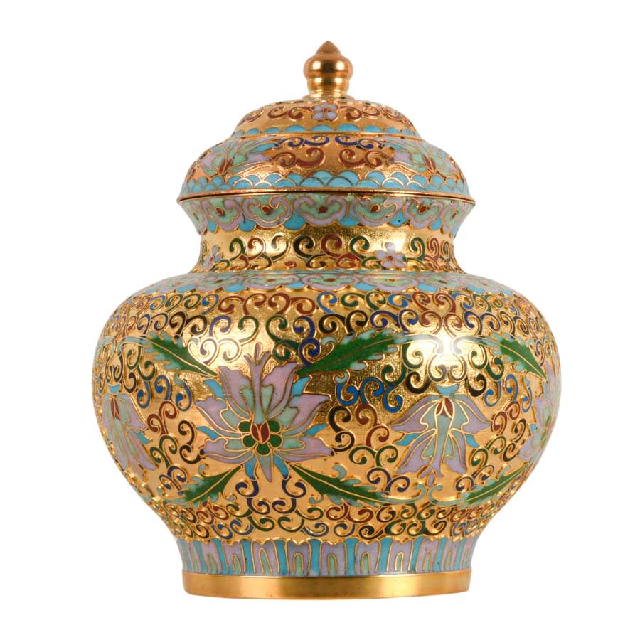 Ornate Scroll Pattern Chinese Champlevé Ginger Jar-2