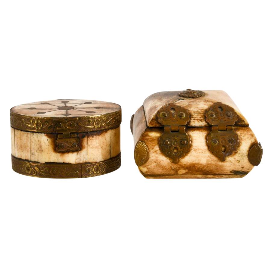 Pair of Indian Bone and Brass Small Jewelry Boxes-4