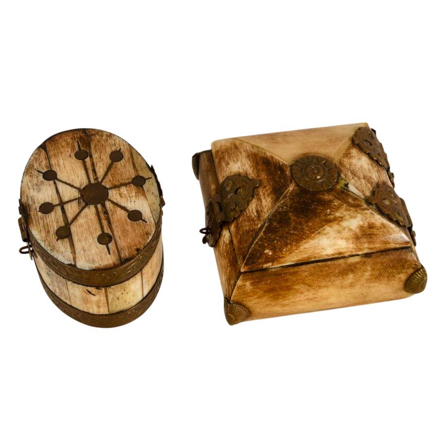 Pair of Indian Bone and Brass Small Jewelry Boxes-3
