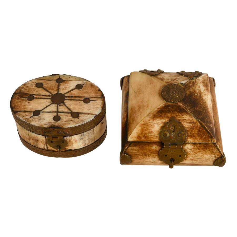 Pair of Indian Bone and Brass Small Jewelry Boxes-2