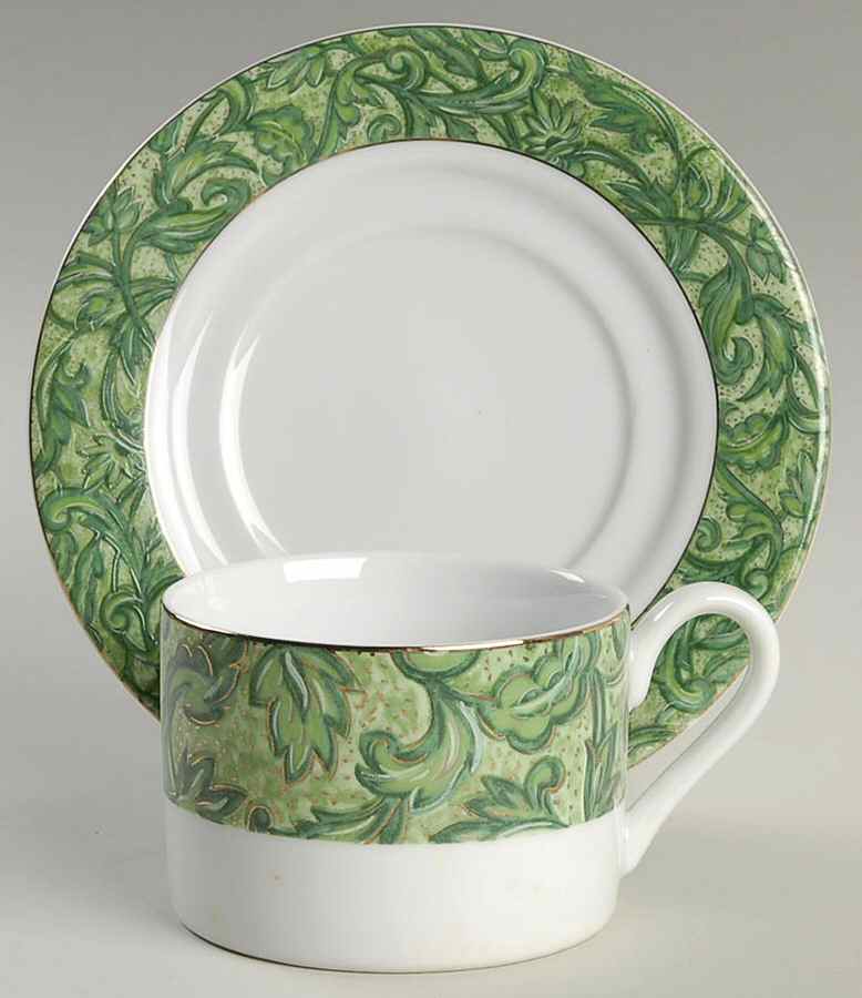 Acapella Green Flat Cup & Saucer Set by American Atelier-1