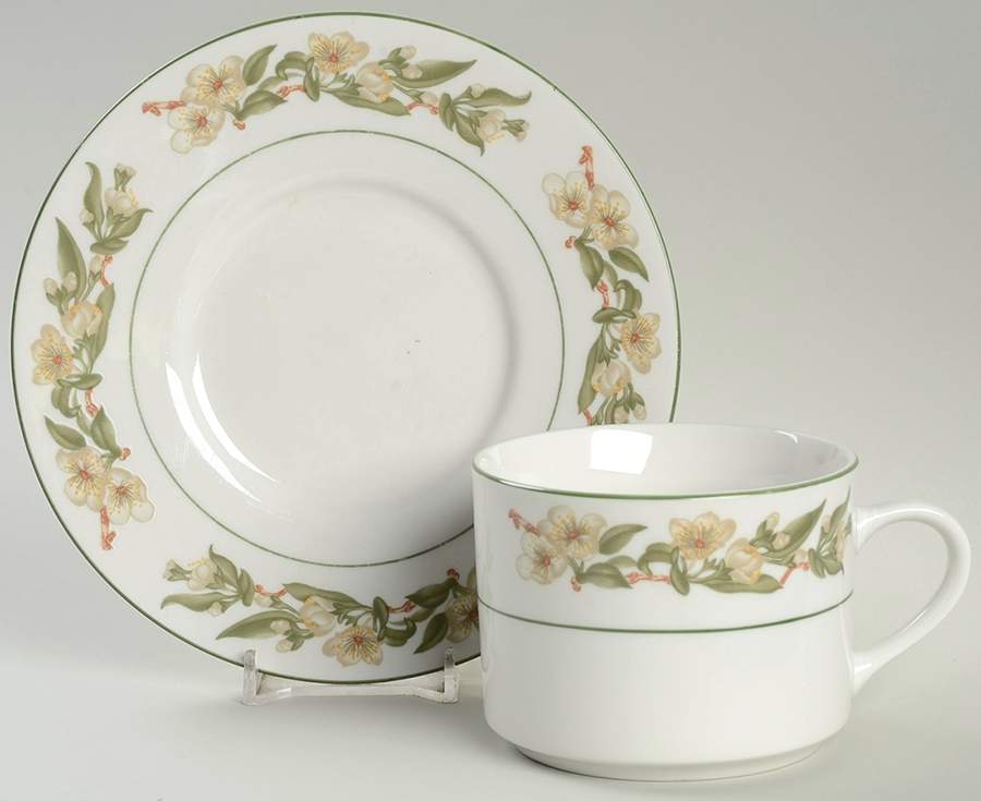 Blossom Breeze (Rim, Stoneware) Flat Cup & Saucer Set by American Atelier-1